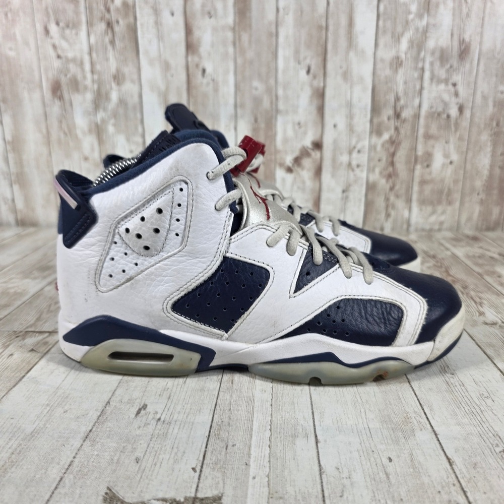 Air Jordan 6 VI Retro Kids White Navy Red Basketball Shoes Sz 6.5Y